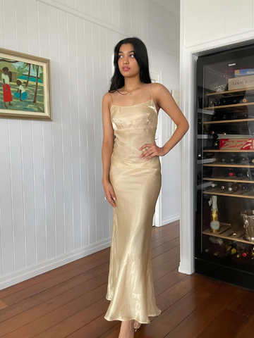 Simple Sheath Spaghetti Strap Satin Open Back Evening Dress Party Dress HZ1023